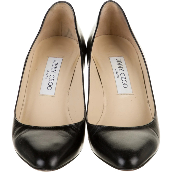 JIMMY CHOO Women's Black Kid Leather Vega Pumps 2.5" Heel Semi-Pointed Toe - Picture 2 of 5